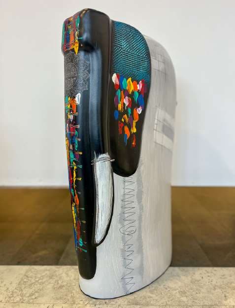 Ceramic Elefante sculpture by De Roco with colorful glass accents