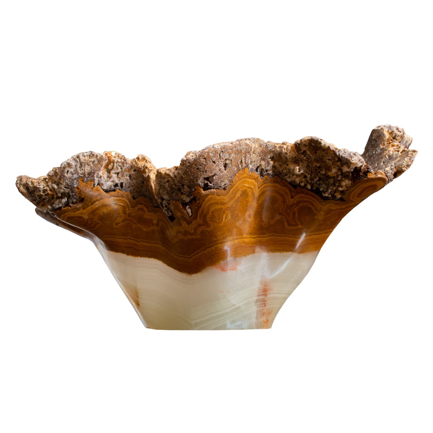Banded onyx bowl with raw stone rim at El Dorado Gallery