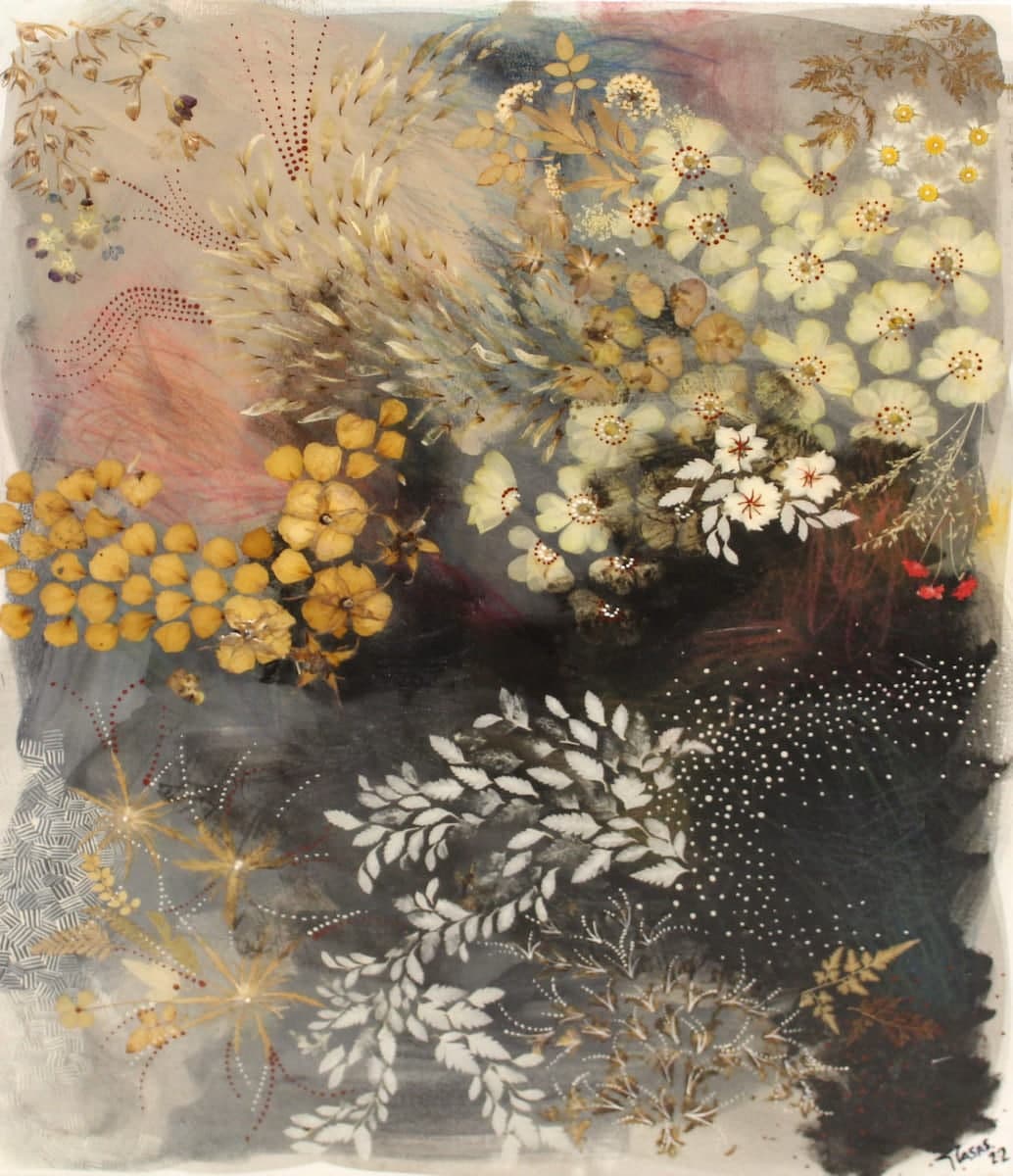 Blooming in Adversity by Tere Casas, mixed media on canvas painting at El Dorado Gallery
