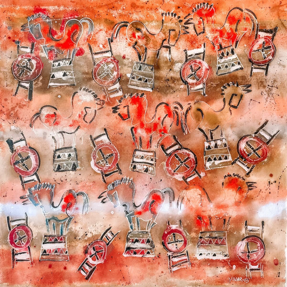 Piaffe by Carlos Vivar, oil and sand on canvas painting at El Dorado Gallery